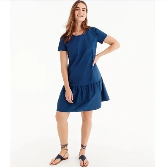 Universal Standard x J. Crew Mini Dress XS Blue Drop Waist Short Sleeve Preppy - Picture 1 of 10